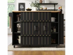 Discount Merax Mueble de cocina con puerta - 110 x 42 x 90 cm - Carrito de cocina con 3 cajones - MDF - Negro