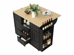 Discount Merax Mueble de cocina con puerta - 110 x 42 x 90 cm - Carrito de cocina con 3 cajones - MDF - Negro