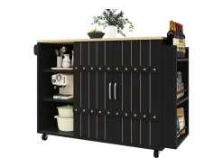 Discount Merax Mueble de cocina con puerta - 110 x 42 x 90 cm - Carrito de cocina con 3 cajones - MDF - Negro
