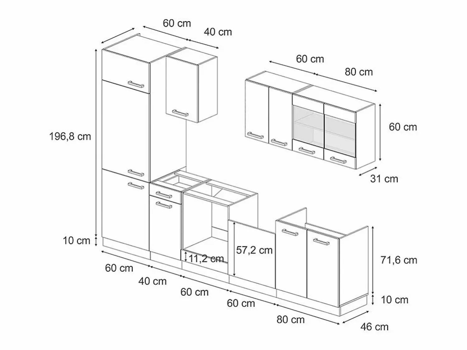 Discount Mueble de cocina oro potencia roble/blanco 300x46x81.6 r-line Cocina Completa