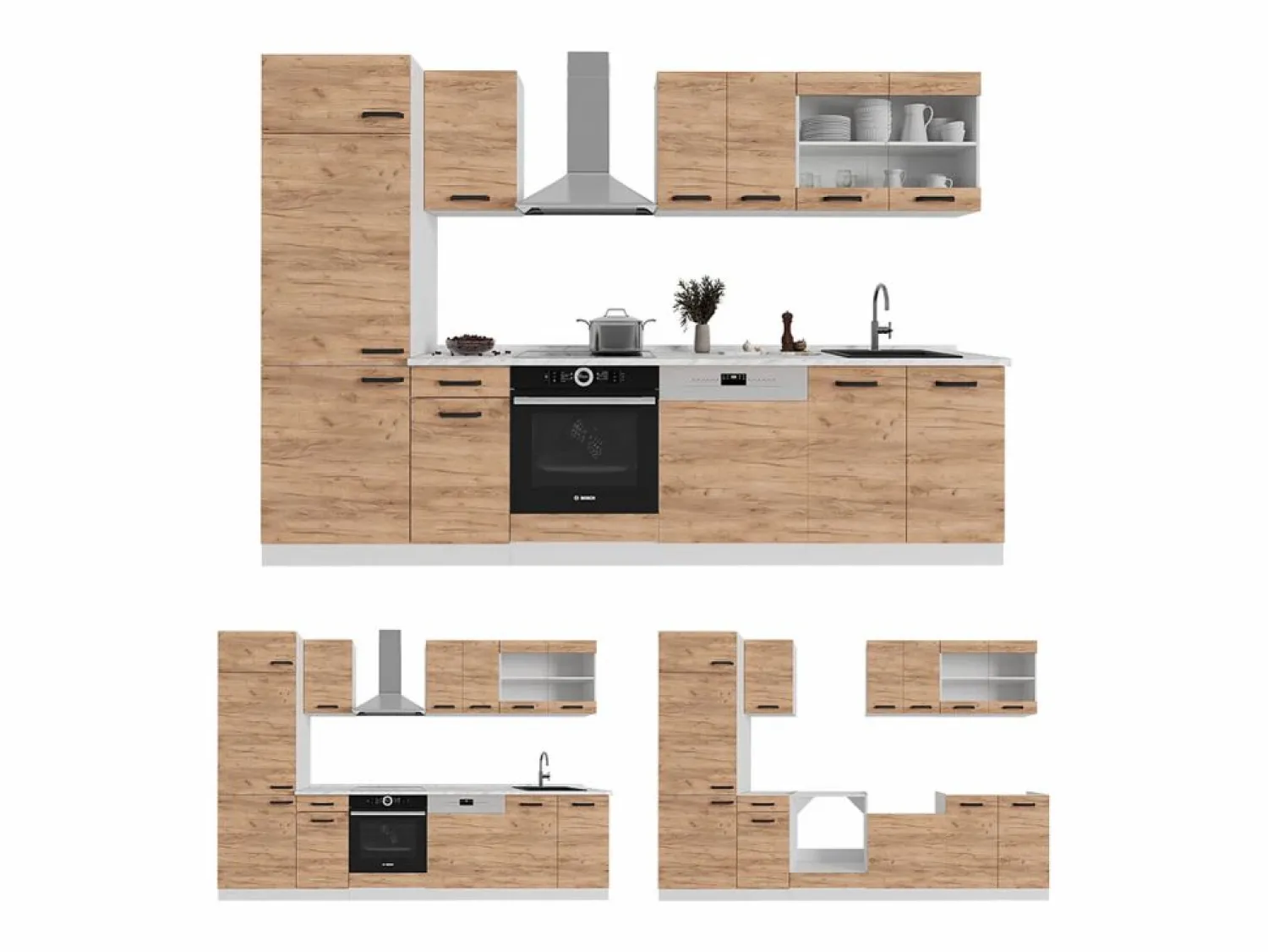 Discount Mueble de cocina oro potencia roble/blanco 300x46x81.6 r-line Cocina Completa