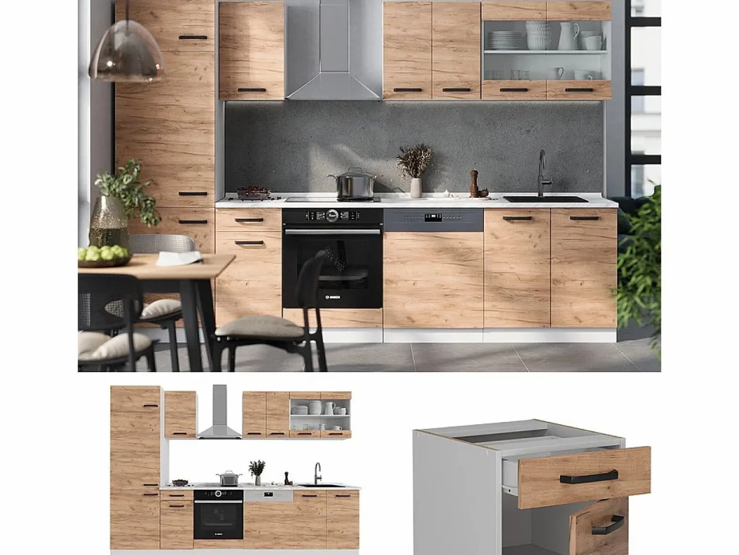 Discount Mueble de cocina oro potencia roble/blanco 300x46x81.6 r-line Cocina Completa
