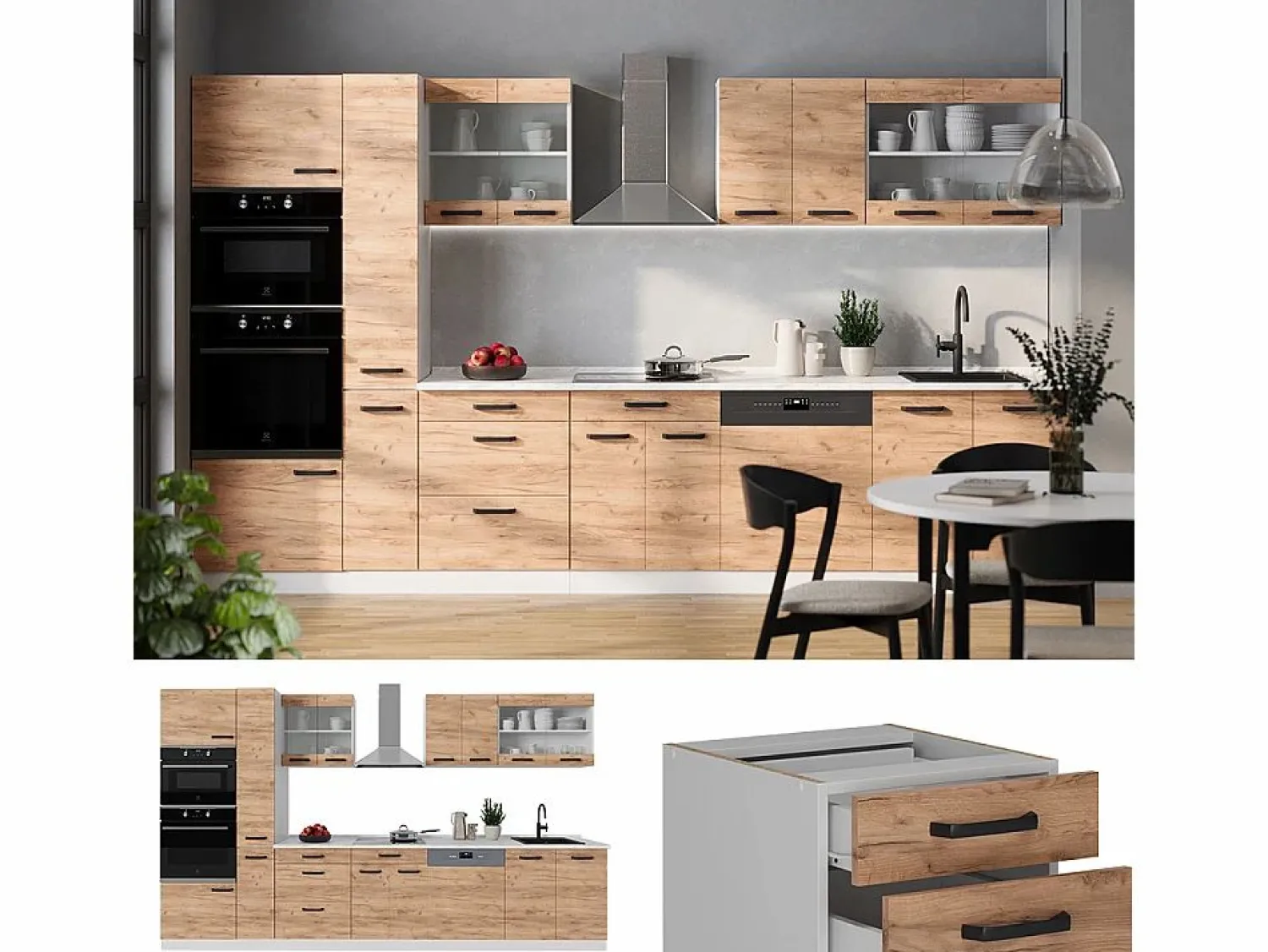Vicco Mueble de cocina oro potencia roble/blanco 350x46x81.6 r-line