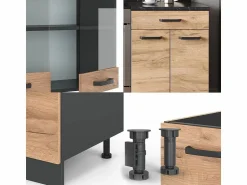New Vicco Mueble de cocina oro power roble/antracita 200x60x81.6 r-line Color natural oscuro