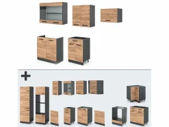 New Vicco Mueble de cocina oro power roble/antracita 200x60x81.6 r-line Color natural oscuro