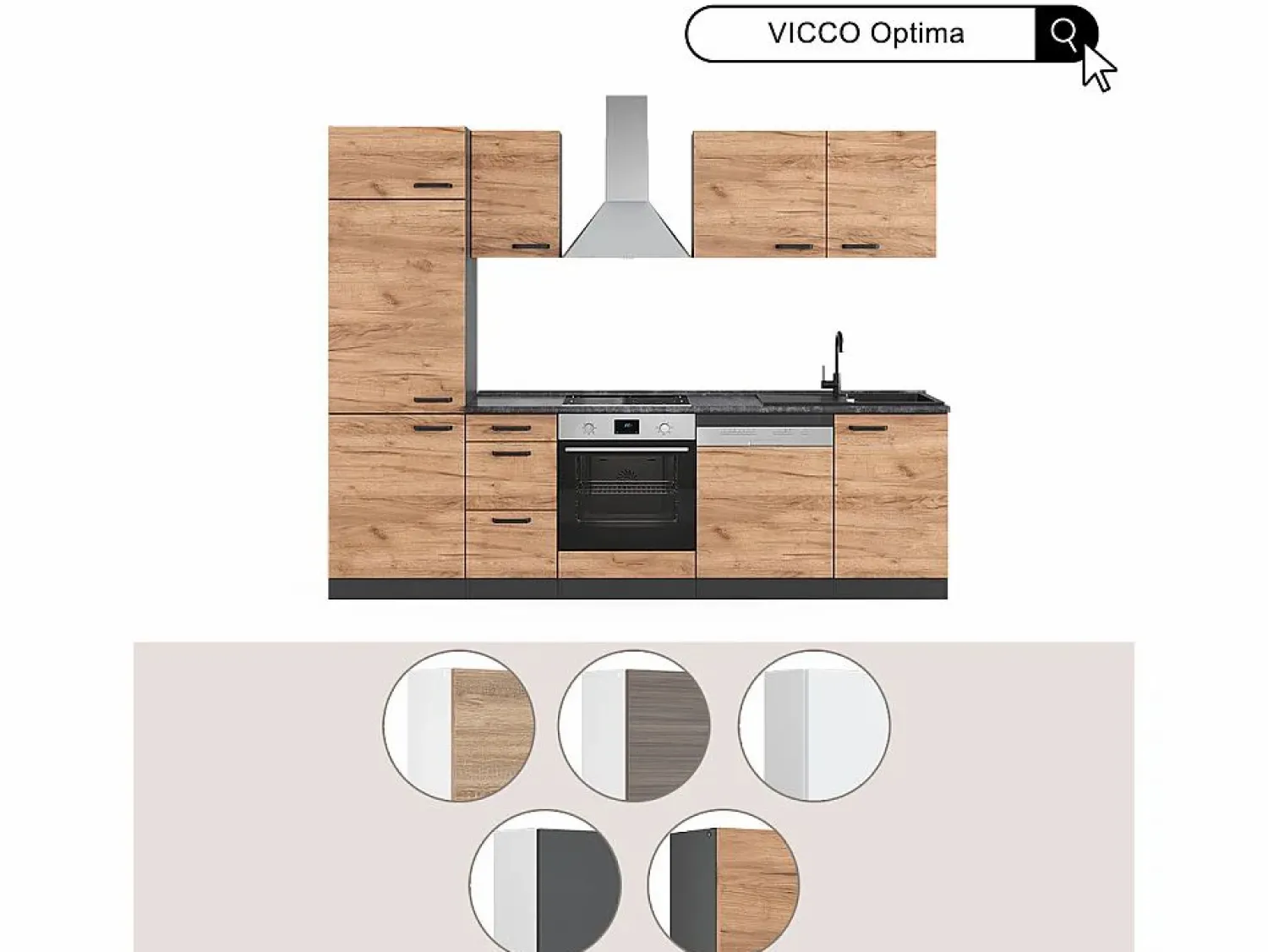Outlet Mueble de cocina oro power roble/antracita 270x57.1x81.6 optima Cocina Completa