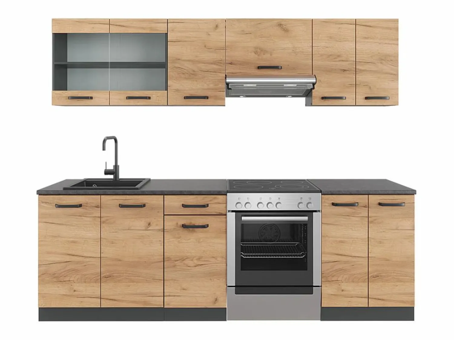 Discount Mueble de cocina oro power roble/antracita 240x60x81.6 raul Cocina Completa