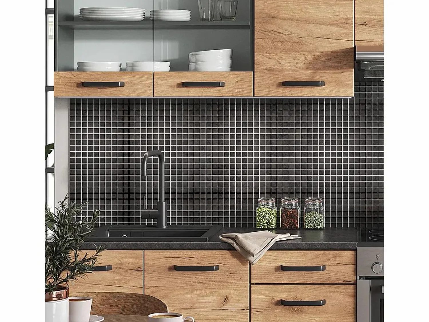 Discount Mueble de cocina oro power roble/antracita 240x60x81.6 raul Cocina Completa