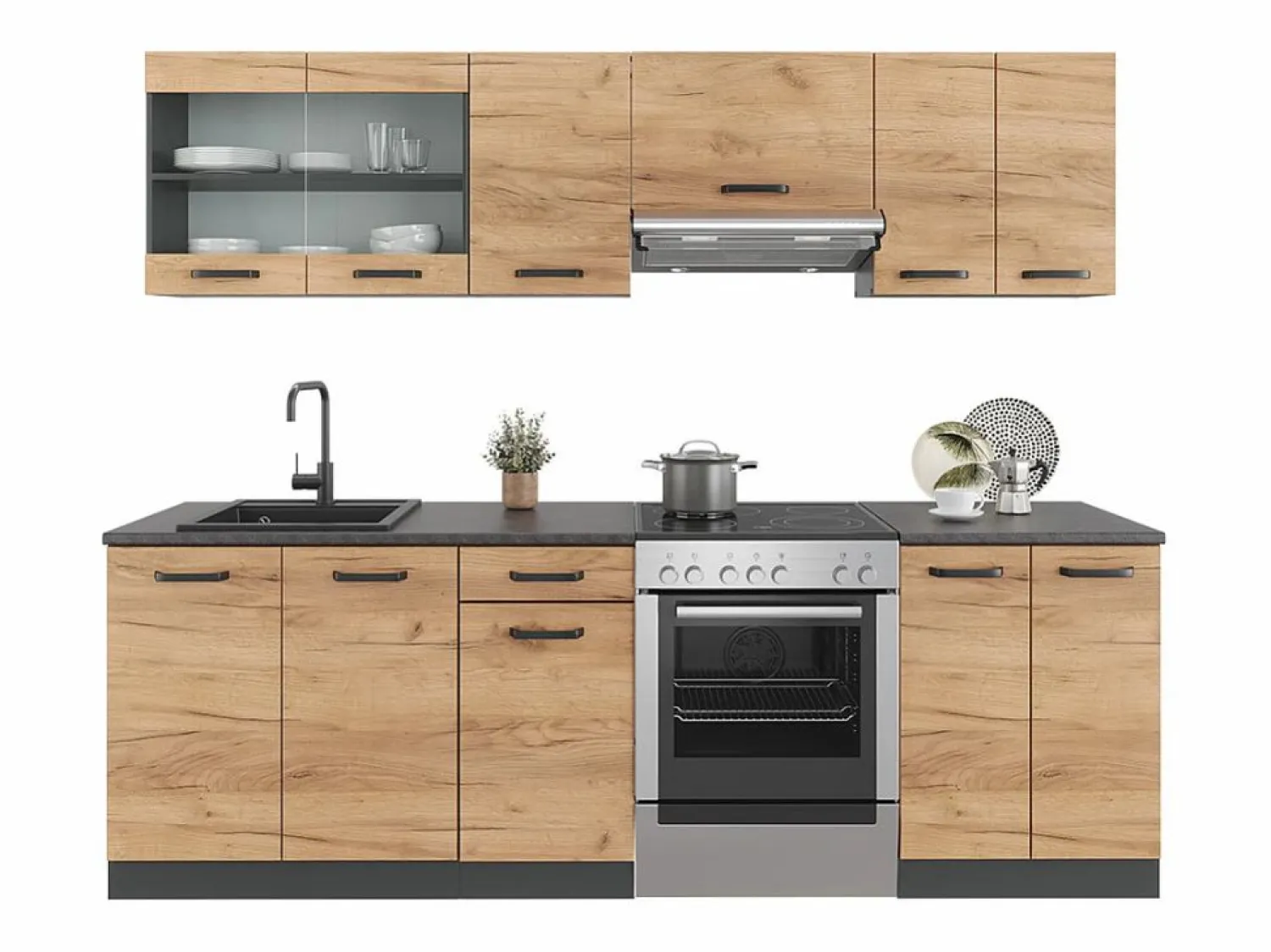 Discount Mueble de cocina oro power roble/antracita 240x60x81.6 raul Cocina Completa