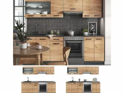 Discount Mueble de cocina oro power roble/antracita 240x60x81.6 raul Cocina Completa