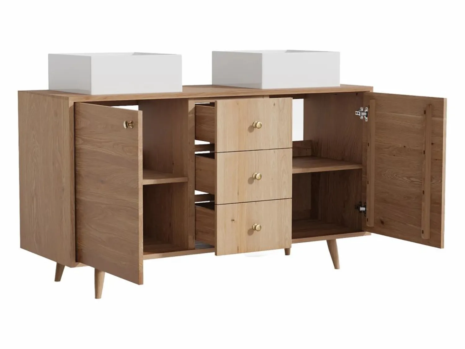 New Vente-unique Mueble de doble lavabo de roble - Lavabo sobreponer cuadrado - Natural claro - 145 cm - ZARENO Color natural claro