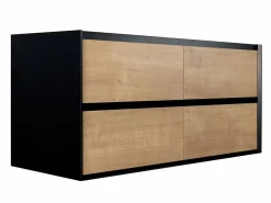 Vente-unique Mueble de doble lavabo flotante, color natural claro y negro, L120 cm, LANNICK