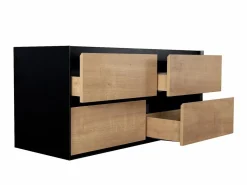 Vente-unique Mueble de doble lavabo flotante, color natural claro y negro, L120 cm, LANNICK