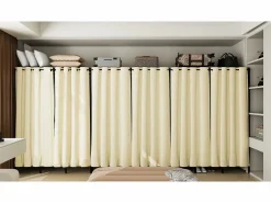 Outlet Mueble de dormitorio amplio vestidor con cortina 149,5x50x214cm Mueble Perchero