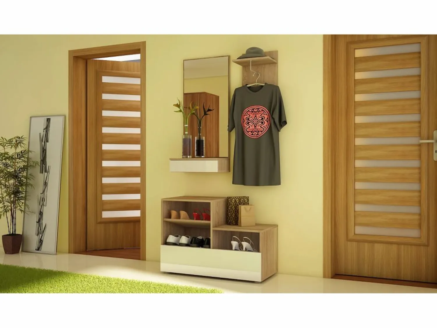 Mueble de entrada City roble sonoma claro / blanco brillo 90 cm
