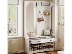 Best Mueble de entrada con espejo, ganchos, barra y zapatero Armario De Entrada
