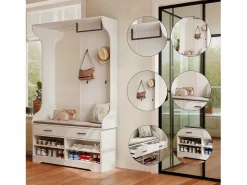 Best Mueble de entrada con espejo, ganchos, barra y zapatero Armario De Entrada
