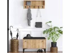 Online Mueble de entrada de madera LUANA con banco, zapatero y perchero de pared Armario De Entrada
