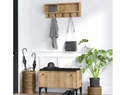 Online Mueble de entrada de madera LUANA con banco, zapatero y perchero de pared Armario De Entrada