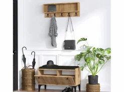 Online Mueble de entrada de madera LUANA con banco, zapatero y perchero de pared Armario De Entrada