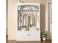 Clearance Mueble de entrada multifunción con banco, tablero de partículas y almacenaje regulable (120x40x190cm) Perchero