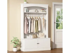 Clearance Mueble de entrada multifunción con banco, tablero de partículas y almacenaje regulable (120x40x190cm) Perchero