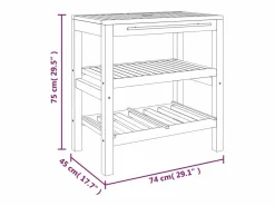 Best Mueble de lavabo con 2 estantes madera maciza 74x45x75 cm Estantería Sobre Inodoro