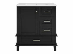 Best Merax Mueble de lavabo de pie de cerámica individual - 73 x 45,5 x 83,5 cm - con cajones y puertas - Cerámica y MDF - (Grifo no incluido) Negro