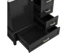 Best Merax Mueble de lavabo de pie de cerámica individual - 73 x 45,5 x 83,5 cm - con cajones y puertas - Cerámica y MDF - (Grifo no incluido) Negro