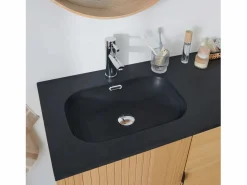 New Mueble de lavabo doble STUDIO roble 140cm sobre patas con encimera de lavabo de resina Negro