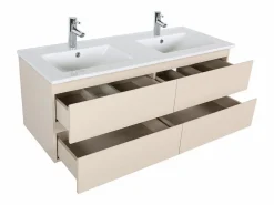 Discount Mueble de lavabo doble suspendido SORRENTO de 120 cm con encimera de cerámica Blanco