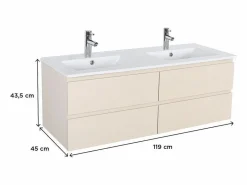 Discount Mueble de lavabo doble suspendido SORRENTO de 120 cm con encimera de cerámica Blanco