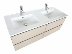 Discount Mueble de lavabo doble suspendido SORRENTO de 120 cm con encimera de cerámica Blanco