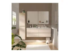 Discount Mueble de lavabo doble suspendido SORRENTO de 120 cm con encimera de cerámica Blanco