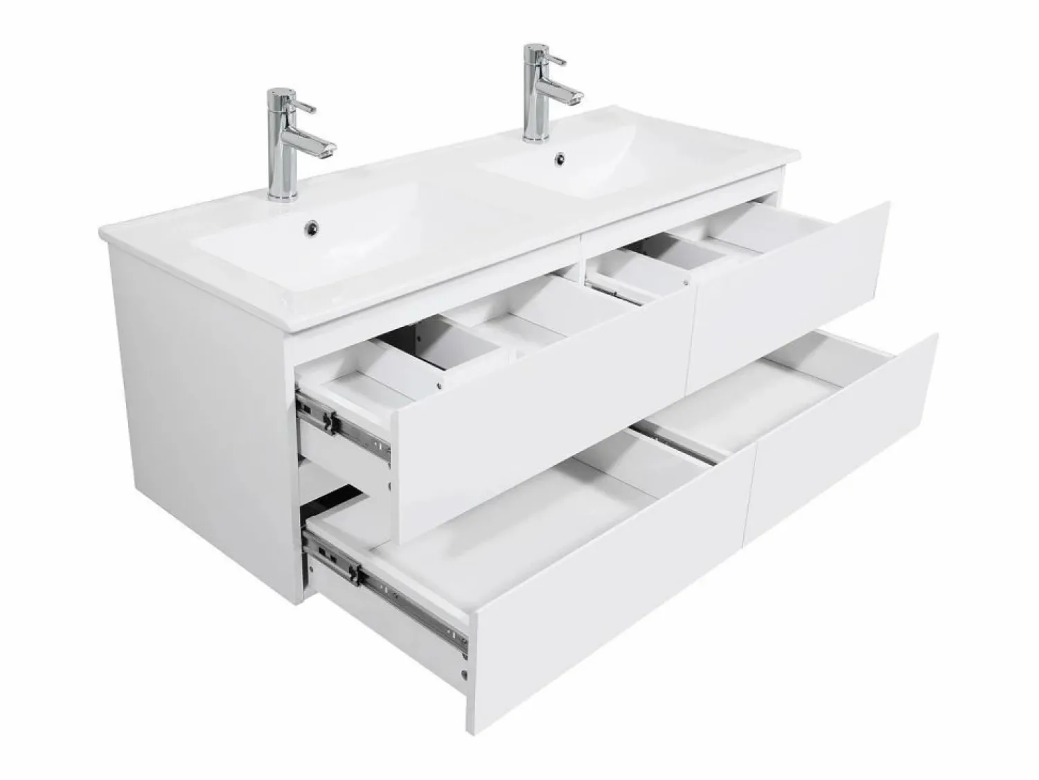 Outlet Mueble de lavabo doble suspendido SORRENTO de 120 cm con encimera de cerámica Mueble De Baño Con Doble Lavabo