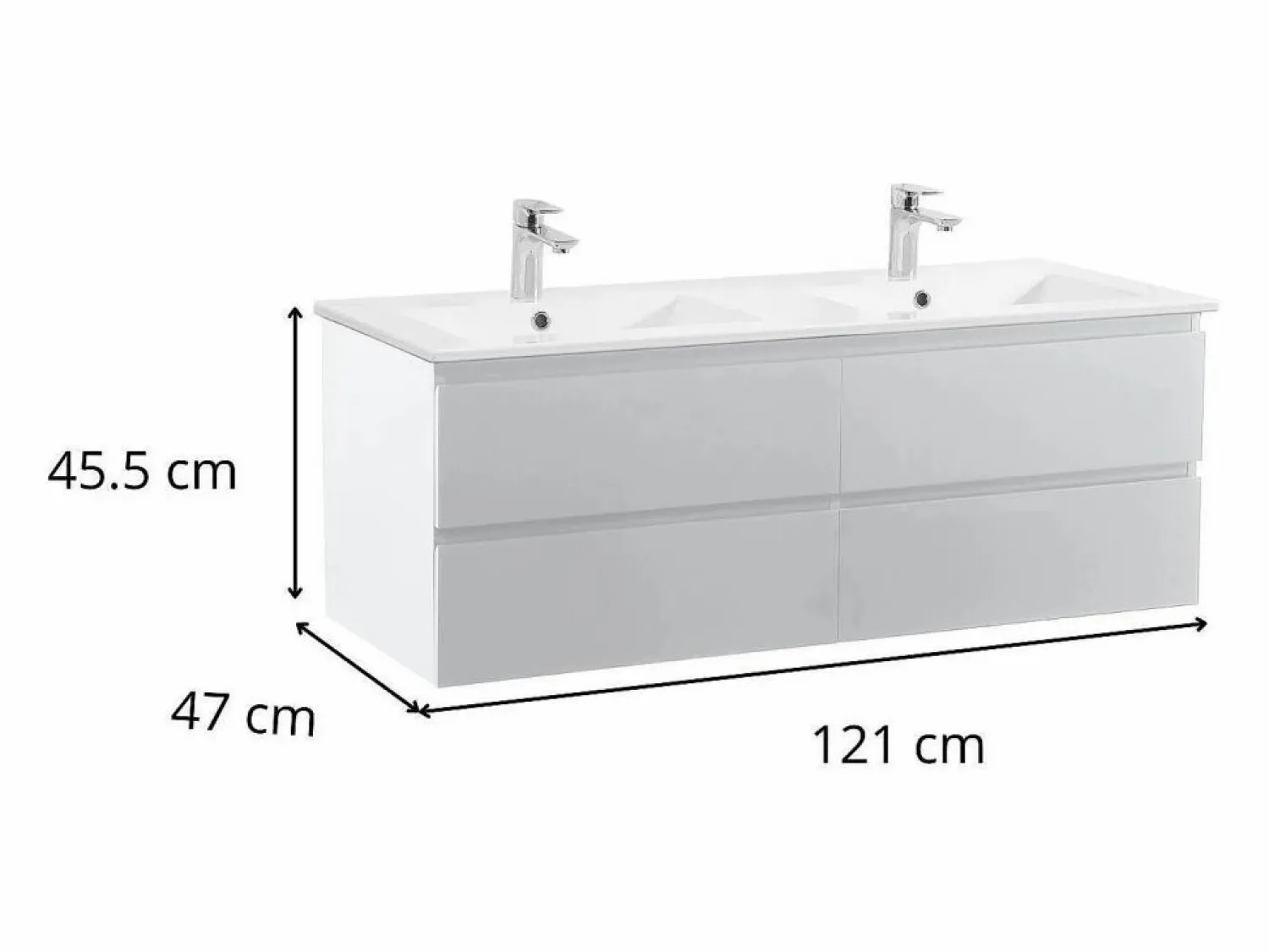 Outlet Mueble de lavabo doble suspendido SORRENTO de 120 cm con encimera de cerámica Mueble De Baño Con Doble Lavabo
