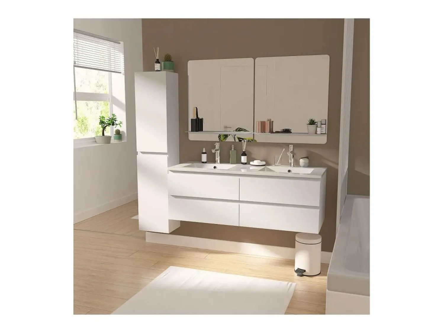 Outlet Mueble de lavabo doble suspendido SORRENTO de 120 cm con encimera de cerámica Mueble De Baño Con Doble Lavabo
