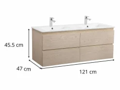 Mueble de lavabo doble suspendido SORRENTO de 120 cm con encimera de cerámica