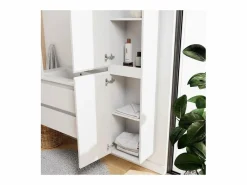 Mueble de lavabo individual de 80cm con encimera de cerámica, grifería, espejo y columna SORRENTO