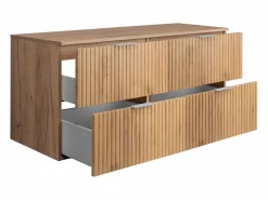 Mueble de lavabo, Roble Craft, 120 (2 x 60) x 57 x 46 cm, tirador plata + Encimera