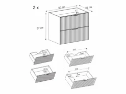 Mueble de lavabo, Roble Craft, 120 (2 x 60) x 57 x 46 cm, tirador plata + Encimera