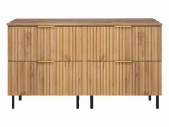 Online Mueble de lavabo, Roble Craft, 120 (2 x 60) x 77 x 46 cm, tirador dorado, patas negras + Encimera Marru00f3n