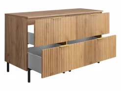Online Mueble de lavabo, Roble Craft, 120 (2 x 60) x 77 x 46 cm, tirador dorado, patas negras + Encimera Marru00f3n