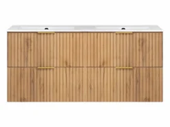 Mueble de lavabo, Roble Craft, 120 (2 x 60) x 57 x 46 cm, tirador dorado, sin encimera