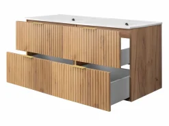 Mueble de lavabo, Roble Craft, 120 (2 x 60) x 57 x 46 cm, tirador dorado, sin encimera