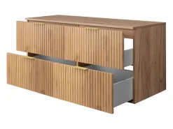 Outlet Mueble de lavabo, Roble Craft, 120 (2 x 60) x 57 x 46 cm, tirador dorado + Encimera Marru00f3n