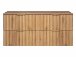 Outlet Mueble de lavabo, Roble Craft, 120 (2 x 60) x 57 x 46 cm, tirador dorado + Encimera Marru00f3n