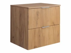 Clearance Mueble de lavabo, Roble Craft, 60 x 57 x 46 cm, tirador plata + Encimera Marru00f3n