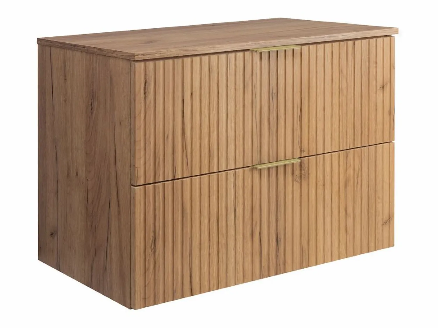 Discount Mueble de lavabo, Roble Craft, 80 x 57 x 46 cm, tirador dorado + Encimera Mueble De Pared Para Baño