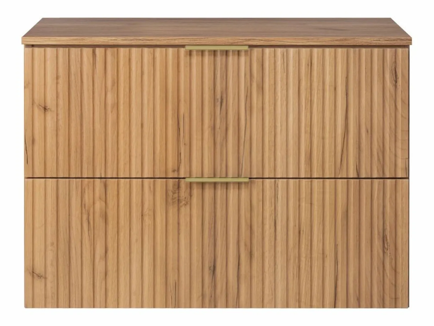 Discount Mueble de lavabo, Roble Craft, 80 x 57 x 46 cm, tirador dorado + Encimera Mueble De Pared Para Baño